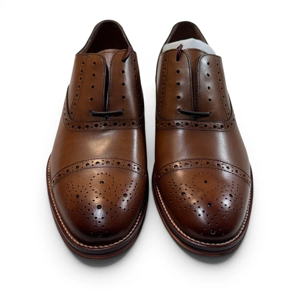 Johnston & Murphy Conard Tan Calfskin Leather Cap Toe Brogue Oxford Shoes 9 M